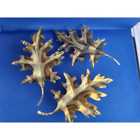 3 Vintage Gold Tone Metal Maple Leaves - 8 in - Home Wall Decor Fall/Autumn - Picture 1 of 5